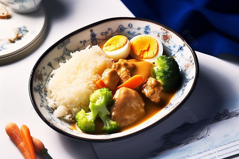 一份鲜美的咖喱鸡肉便当摆盘,高清,摄影图,摄影图片,图片大全,摄影图免费下载